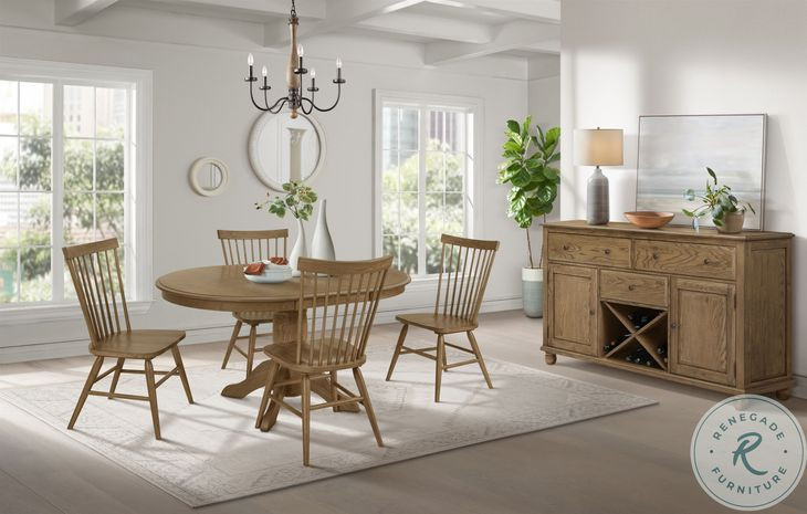 Colonial Oak Weathered Chestnut Pedestal Extendable Dining Room Set