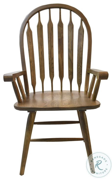 Colonial Oak Weathered Chestnut Arrow Back Arm Chair Set of 2