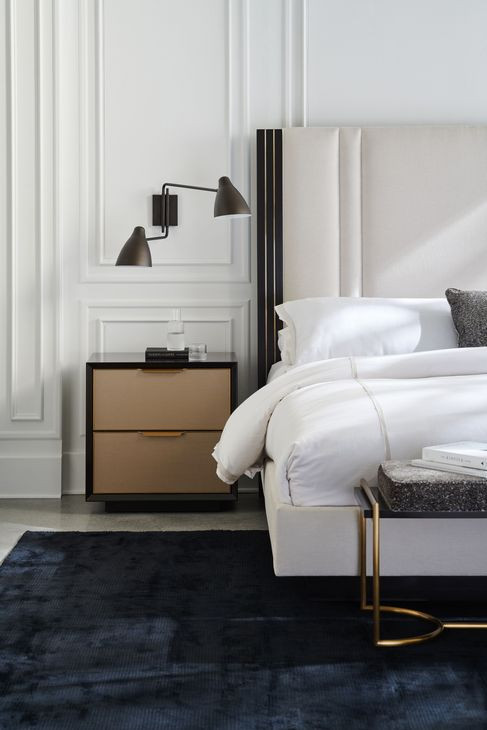 Decent Proposal Dark Chocolate and Champagne Gold Performance Fabric Upholstered King Platform Bed