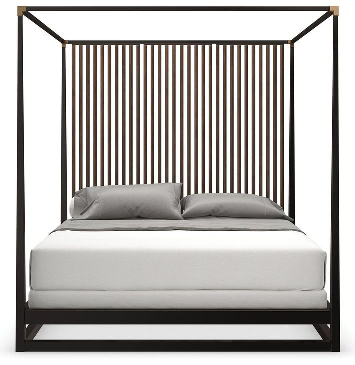 Pinstripe Dark Chocolate and Rich Walnut Queen Canopy Bed