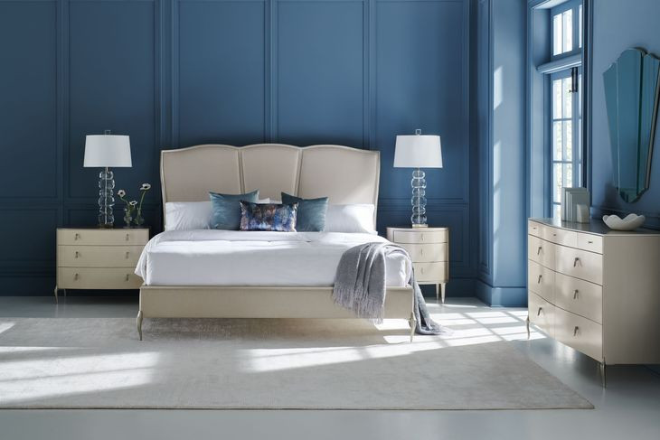 Un-Deux-Trois Soft Silver Paint Performance Fabric Upholstered Platform Bedroom Set