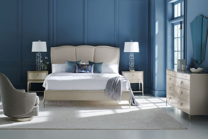 Un-Deux-Trois Soft Silver Paint Performance Fabric Upholstered Platform Bedroom Set