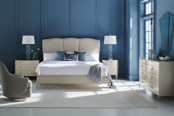 Un-Deux-Trois Soft Silver Paint Performance Fabric Upholstered Platform Bedroom Set