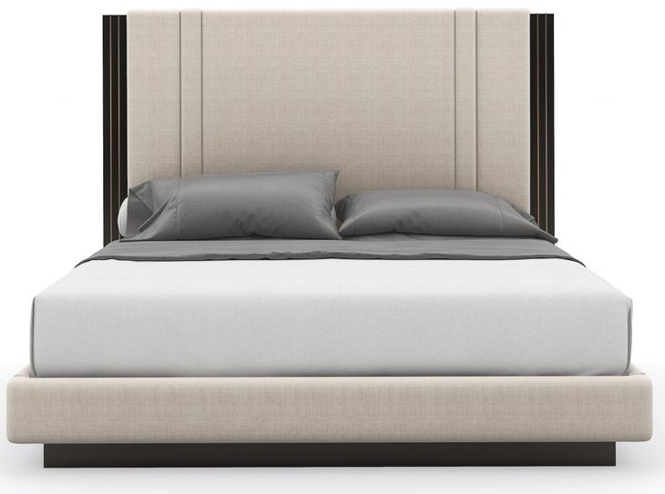 Decent Proposal Dark Chocolate and Champagne Gold Performance Fabric Upholstered King Platform Bed