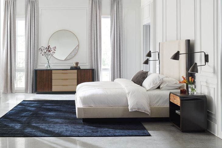 Decent Proposal Dark Chocolate and Champagne Gold Performance Fabric Upholstered Platform Bedroom Set