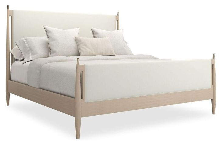 Rhythm Ivory and Sun Drenched Oak Performance Fabric King Upholstered Panel Bed