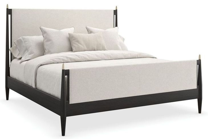 Rhythm Ivory and Black Stained Ash Performance Fabric King Upholstered Panel Bed