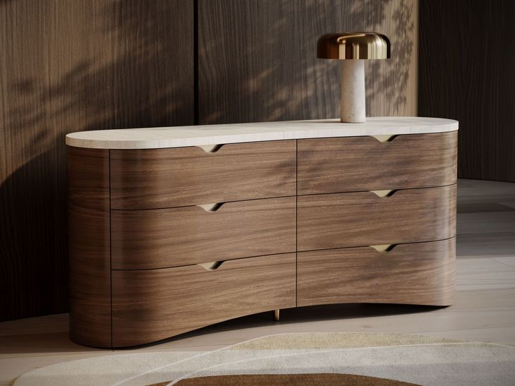 Fleur Porcini and Travertine 6 Drawer Dresser