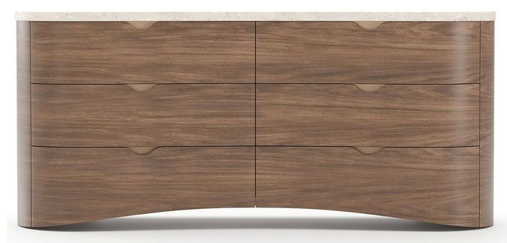 Fleur Porcini and Travertine 6 Drawer Dresser