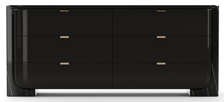 Overlap Piano Black and Nero Marquina 6 Drawer Dresser