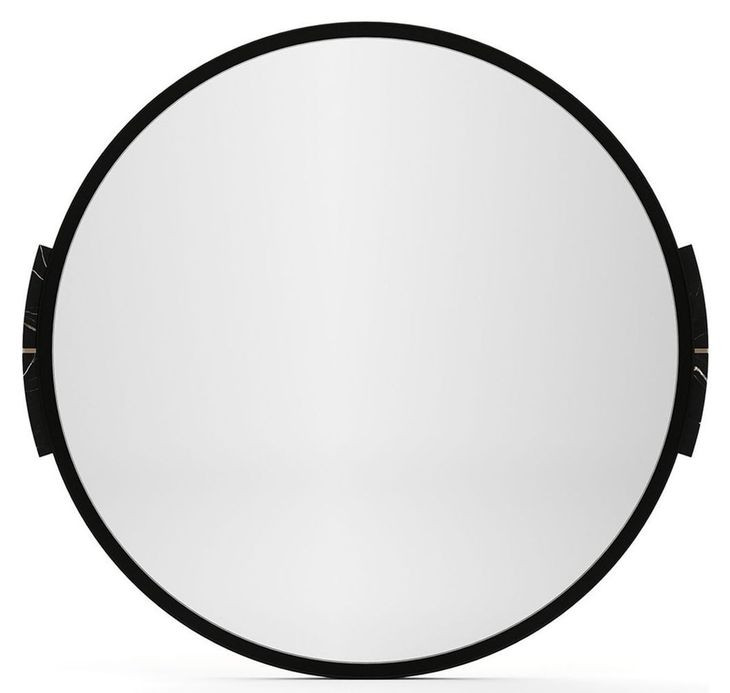 Overlap Piano Black and Nero Marquina Round Wall Mirror