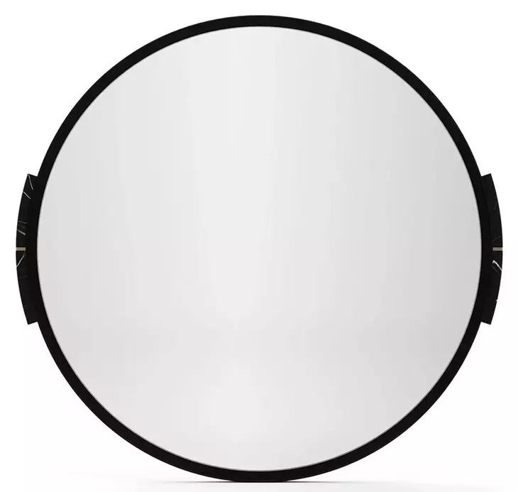 Overlap Piano Black and Nero Marquina Round Wall Mirror