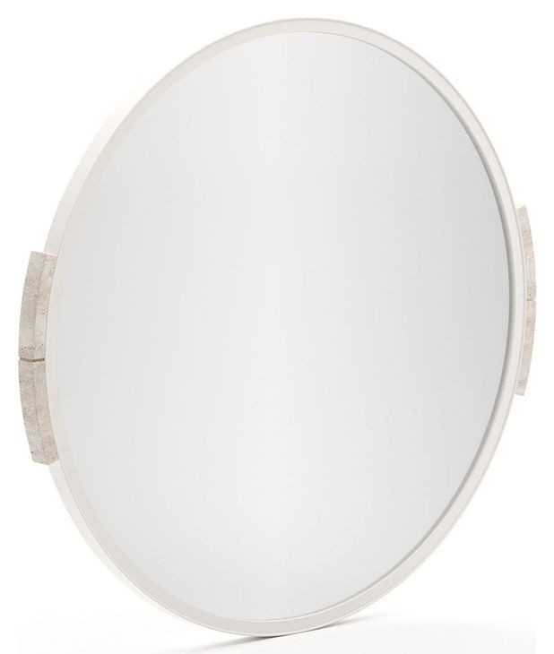 Overlap Latte and Travertine Round Wall Mirror