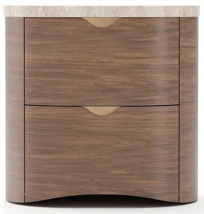 Fleur Porcini and Travertine 2 Drawer Small Nightstand