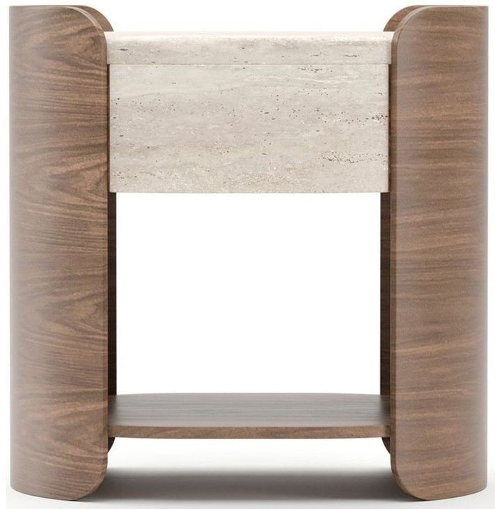 Fleur Porcini and Travertine 1 Drawer Open Nightstand