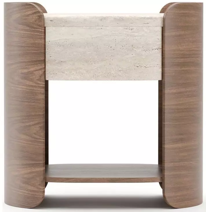 Fleur Porcini and Travertine 1 Drawer Open Nightstand