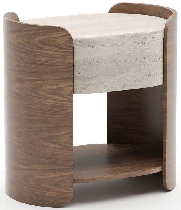 Fleur Porcini and Travertine 1 Drawer Open Nightstand