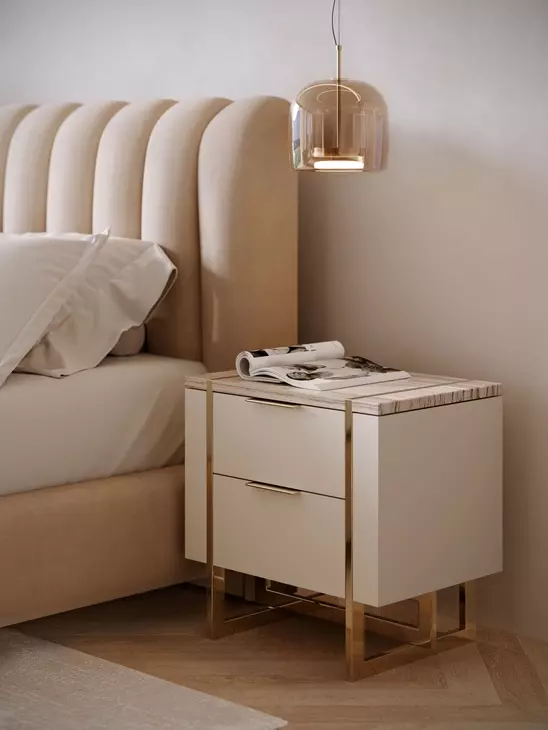 Wish You Were Here Sandstone Almond Milk and Whisper of Gold 2 Drawer Nightstand