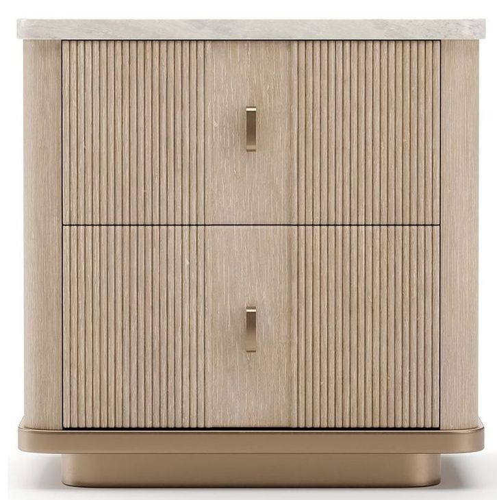 Rhythm Sun Drenched Oak and Neutral Metallic 2 Drawer Nightstand with Travertine Top