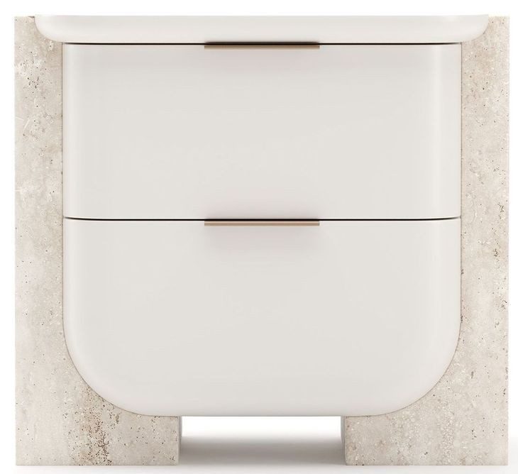 Overlap Latte and Travertine 2 Drawer Small Nightstand