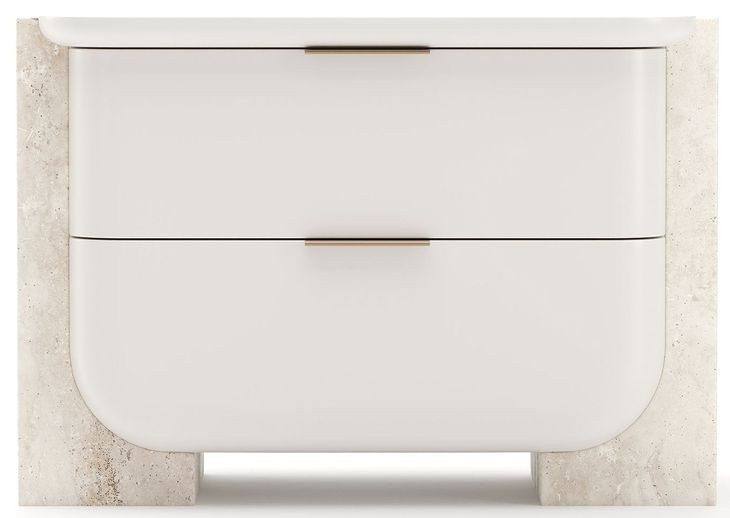 Overlap Latte and Travertine 2 Drawer Large Nightstand