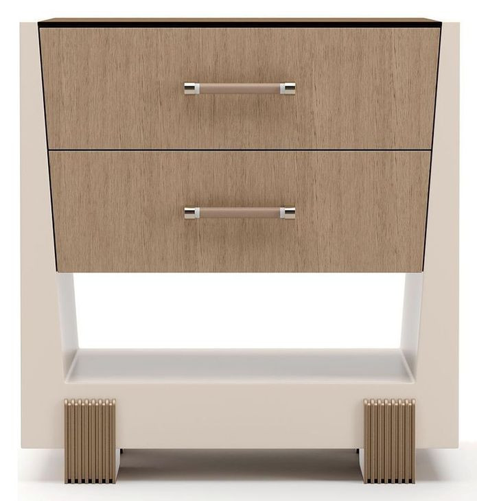 Counter Balance Chocolate Koto and Cloud 2 Drawer Small Nightstand with Glass Top