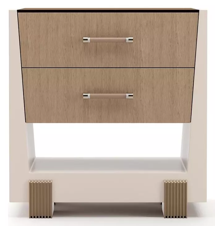 Counter Balance Chocolate Koto and Cloud 2 Drawer Small Nightstand with Glass Top