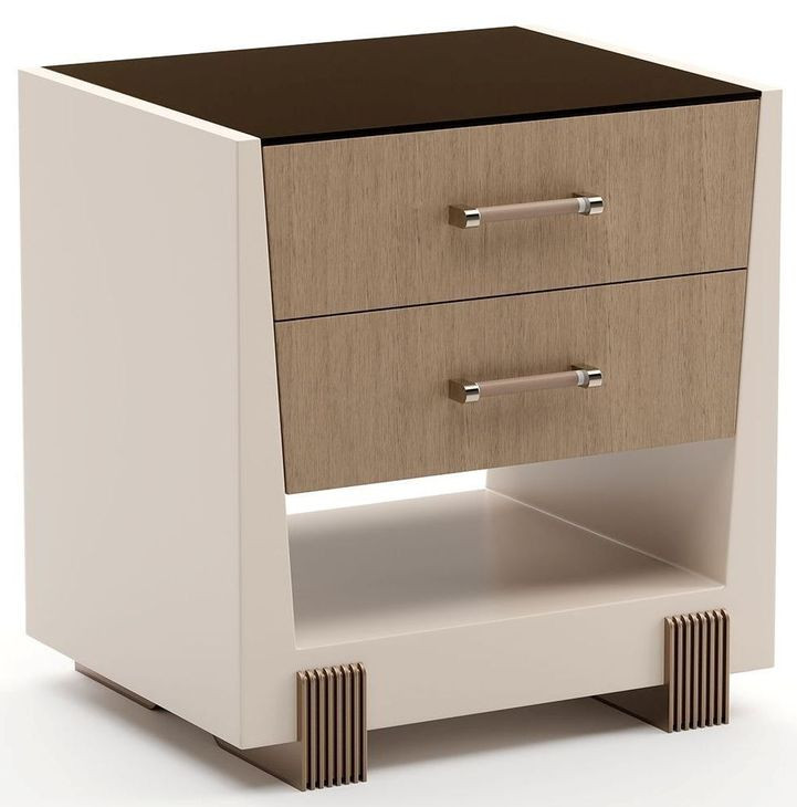 Counter Balance Chocolate Koto and Cloud 2 Drawer Small Nightstand with Glass Top