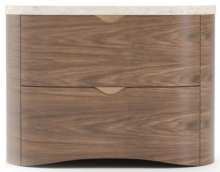Fleur Porcini and Travertine 2 Drawer Large Nightstand