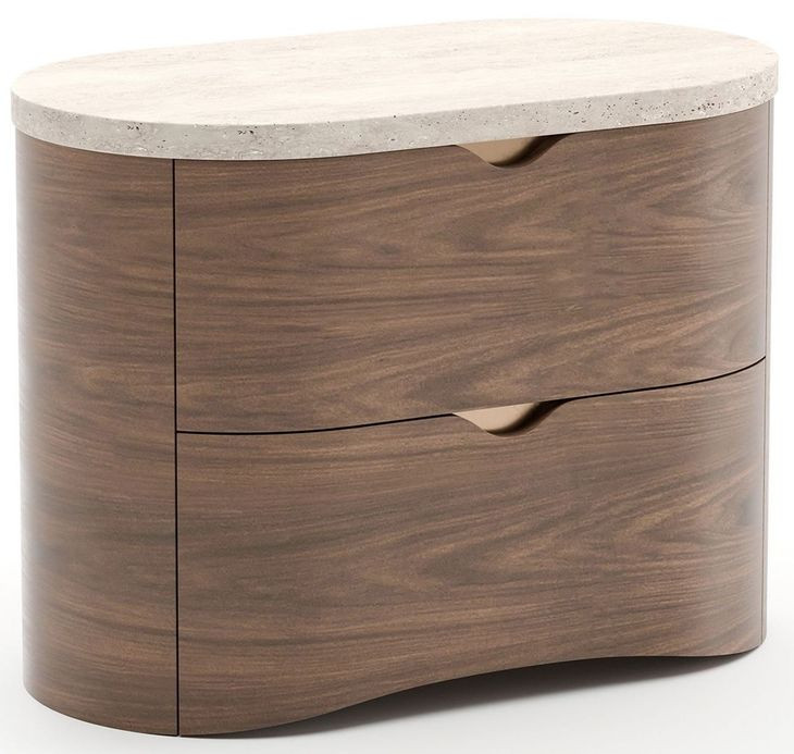 Fleur Porcini and Travertine 2 Drawer Large Nightstand
