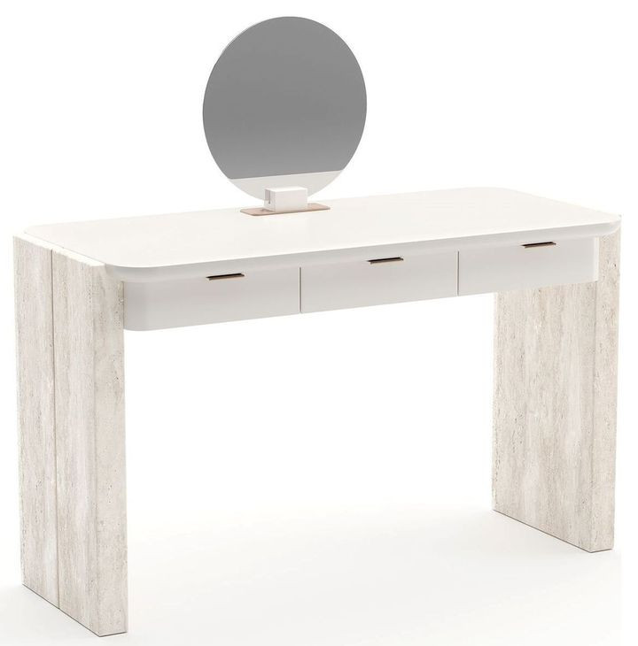 Overlap Latte and Travertine 3 Drawer Vanity with Mirror