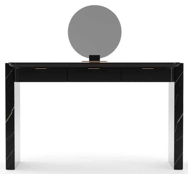 Overlap Piano Black 3 Drawer Vanity with Mirror