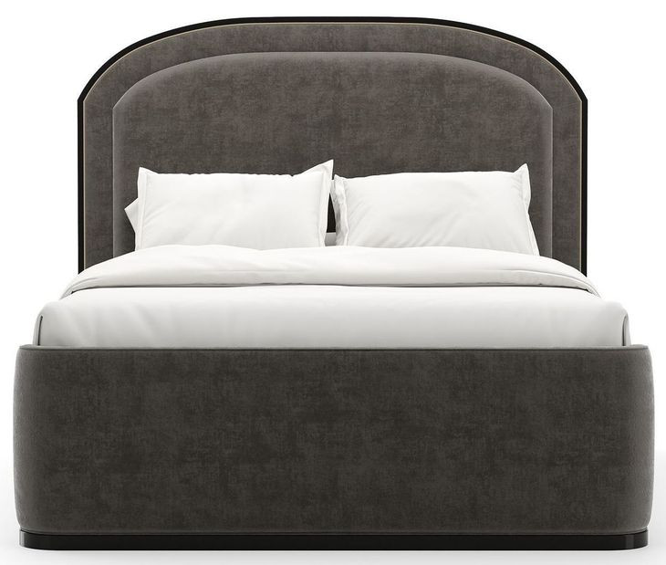 Wanderlust Pewter and Seal Skin Upholstered Queen Panel Bed