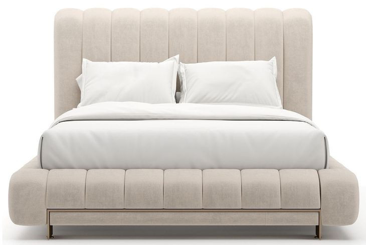 Well Balanced Ecru Velvet Upholstered Queen Panel Bed