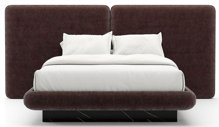 Overlap Dark Taupe Upholstered Queen 2 Panel Bed