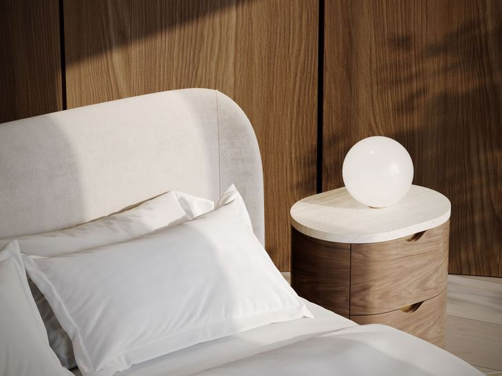 Fleur Porcini and Travertine 2 Drawer Small Nightstand