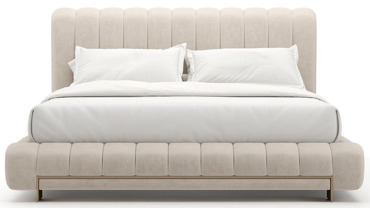 Well Balanced Ecru Velvet Upholstered King Panel Bed