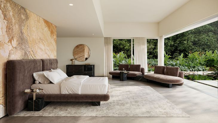 Overlap Dark Taupe Upholstered Queen 2 Panel Bed