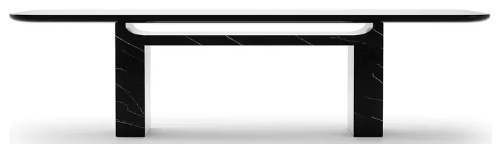 Overlap Piano Black and Nero Marquina 112" Rectangular Dining Table
