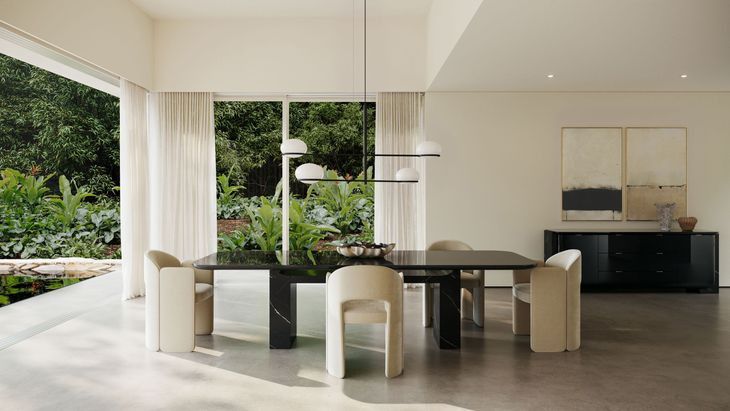 Overlap Piano Black and Nero Marquina 112" Rectangular Dining Table