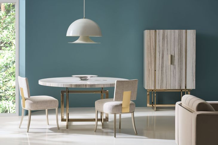 Wish You Were Here Sandstone and Whisper of Gold 60" Round Dining Table