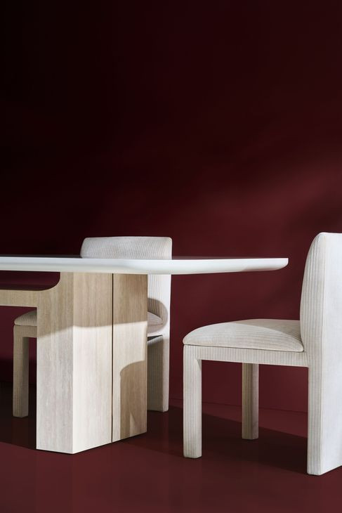 Overlap Latte and Travertine 112" Rectangular Dining Table