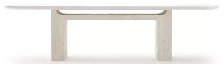 Overlap Latte and Travertine 112" Rectangular Dining Table