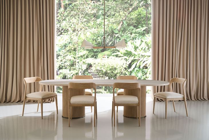 Rhythm Sun Drenched Oak and Travertine 112" Oval Dining Table