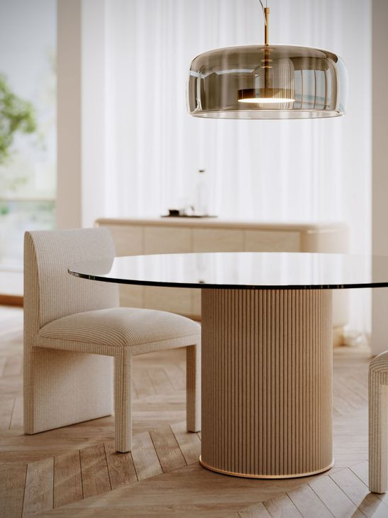 Rhythm Sun Drenched Oak and Clear Glass Top 60" Round Dining Table