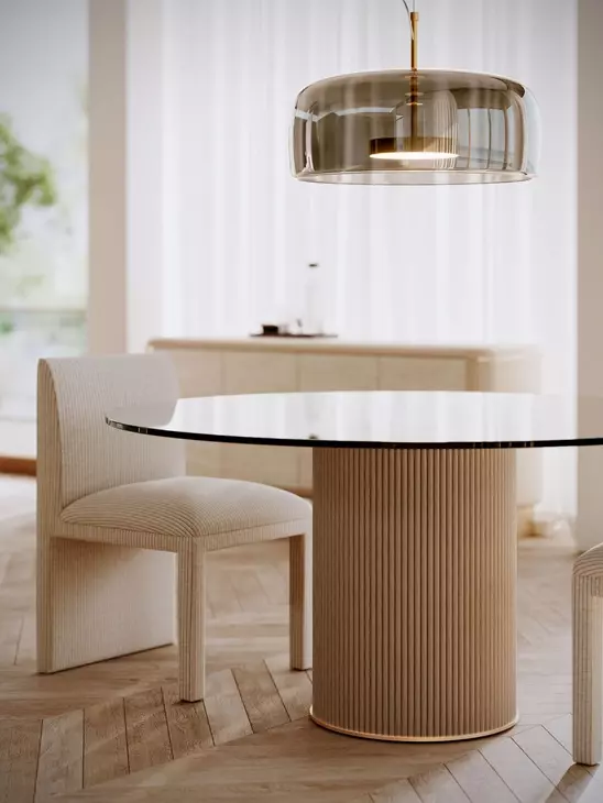 Rhythm Sun Drenched Oak and Clear Glass Top 60" Round Dining Table