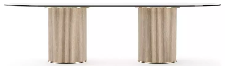 Rhythm Sun Drenched Oak and Clear Glass Top 106" Oval Dining Table