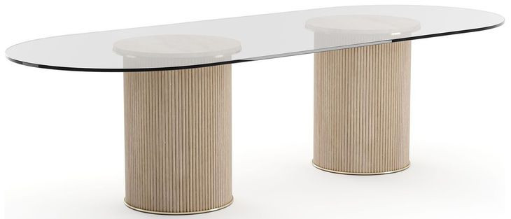 Rhythm Sun Drenched Oak and Clear Glass Top 106" Oval Dining Table