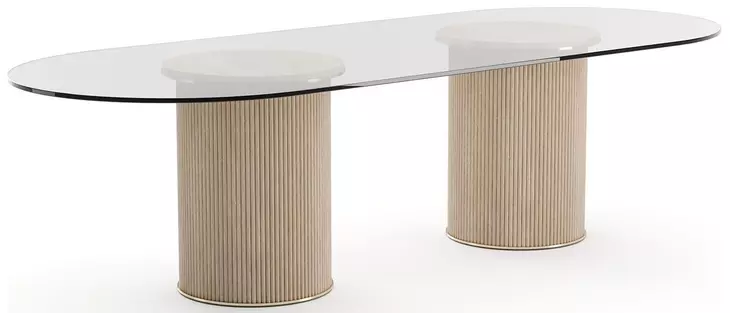 Rhythm Sun Drenched Oak and Clear Glass Top 106" Oval Dining Table
