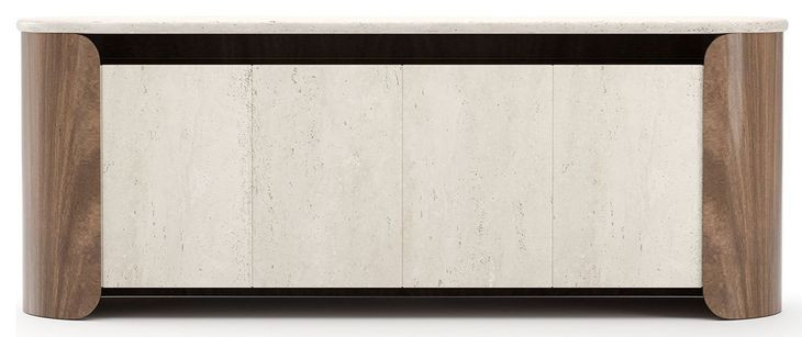 Fleur Porcini and Travertine 4 Door Open Sideboard